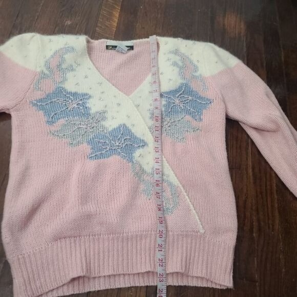 Vintage 90s Dana Scott Wool Pastel Pink Bedazzled Sweater - Picture 11 of 13